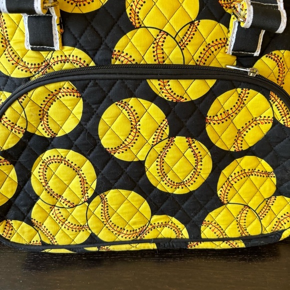 NGIL Large Black Yellow Softball Print Weekender Quilted Duffel Sports Bag. - Picture 2 of 12